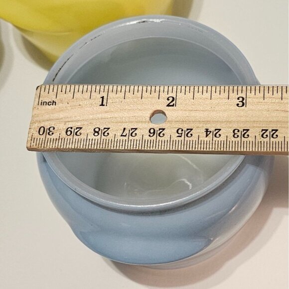 Vintage Glasbake Honey Whip Jars Pots -  Blue Yellow  Gray Lot of 3 NO LIDS - Picture 11 of 12